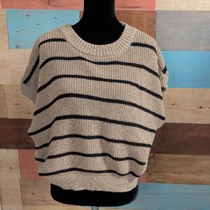 SHEIN Beige and Black Striped Short Sleeve Knit Top